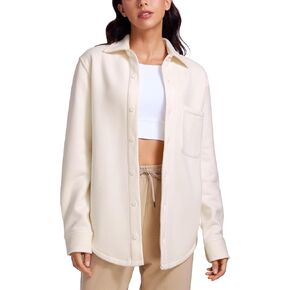 CRZ YOGA Womens Fleece Shacket Jackets Fall Warm Casual Long Sleeve Button Down Shirts with Pocket