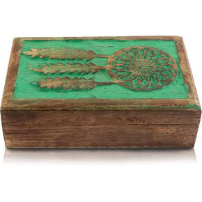 Great Birthday Gift Ideas Handmade Decorative Wooden Dream Catcher Jewelry Box Jewelry Organizer Keepsake Box Treasure Chest Trinket Holder Watch Box Storage Box Gifts Women (Blue Wash Finish)