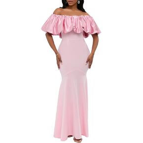 IWFEV Satin Floor-Length Dress Sleeveless Bodycon Mermaid Women's Dress Ruffle Maxi Dress in Kuwait