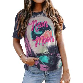 Neon Moon Shirt Women Country Music T Shirts Neon Shirts Western Graphic Tees Funny Summer Moon Stars Concert Tops