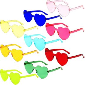 ZHANGBY 9 Pairs Heart Glasses Heart Shaped Frameless Sunglasses Trendy Transparent Color Party Sunglasses