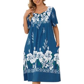 VTUOFC House Dresses for Women with Pockets Mumu Dresses Short Sleeve Moo Moos for Women Nightgown Duster Lounge Dress S-3XL