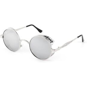 FEISEDY Retro Steampunk Polarized Sunglasses Round Mental Frame Gothic Shades Design Men Women B2820