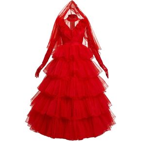 Vaianie Adult Women Lydia Cosplay Costume Red Wedding Dress Evening Gown Outfits Halloween Suit in Kuwait