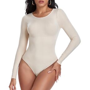 EUYZOU Women Tummy Control Shapewear Bodysuit Long Sleeve Body Shaper Seamless Compression Bodysuit in Kuwait