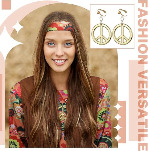 Hercicy 6 Pcs Women 60s 70s Hippie Costume Outfits Set Disco Dress Fringe Vest Boot Covers Headbands Necklaces Earrings for Halloween Party Cosplay, L Size in Saudi Arabia