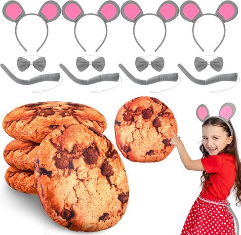 8 Pcs Halloween Mouse Costume Set and Cookie Pillow Headband Bowtie and Tail Round Throw 3D Digital Print Pillow Funny Food Shaped Pillow Halloween Dress up for Cosplay Party Decoration in Saudi Arabia