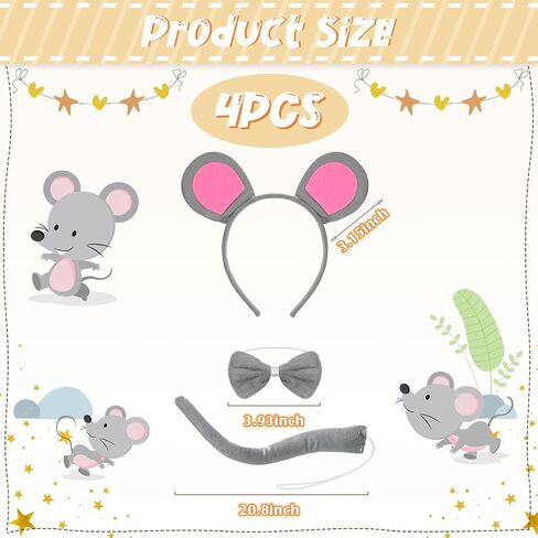 8 Pcs Halloween Mouse Costume Set and Cookie Pillow Headband Bowtie and Tail Round Throw 3D Digital Print Pillow Funny Food Shaped Pillow Halloween Dress up for Cosplay Party Decoration in Saudi Arabia