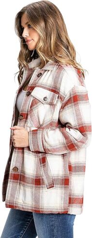Love Tree Women's Cozy Soft Sherpa Coat Plaid Shacket in Saudi Arabia