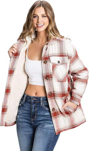 Love Tree Women's Cozy Soft Sherpa Coat Plaid Shacket in Saudi Arabia