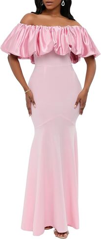 IWFEV Satin Floor-Length Dress Sleeveless Bodycon Mermaid Women's Dress Ruffle Maxi Dress in Kuwait