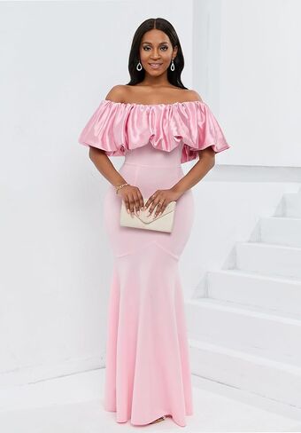 IWFEV Satin Floor-Length Dress Sleeveless Bodycon Mermaid Women's Dress Ruffle Maxi Dress in Kuwait
