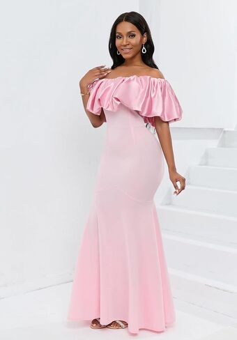 IWFEV Satin Floor-Length Dress Sleeveless Bodycon Mermaid Women's Dress Ruffle Maxi Dress in Kuwait