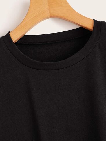 Milumia Women's Basic T Shirt Round Neck Short Sleeve Rolled Cuff Curved Hem Casual Tunic Tops in Kuwait