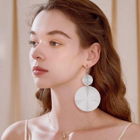 Large Double Circles Round Dangle Drop Earrings Geometric Statement Handmade Bohemian Dangling Earring Hook Studs Fashion Jewelry Gifts for Women Girls Yellow Gold in Kuwait