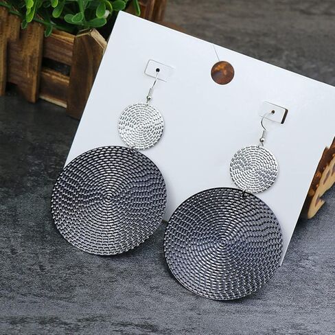 Large Double Circles Round Dangle Drop Earrings Geometric Statement Handmade Bohemian Dangling Earring Hook Studs Fashion Jewelry Gifts for Women Girls Yellow Gold in Kuwait