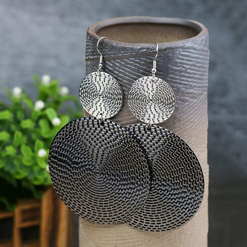 Large Double Circles Round Dangle Drop Earrings Geometric Statement Handmade Bohemian Dangling Earring Hook Studs Fashion Jewelry Gifts for Women Girls Yellow Gold in Kuwait