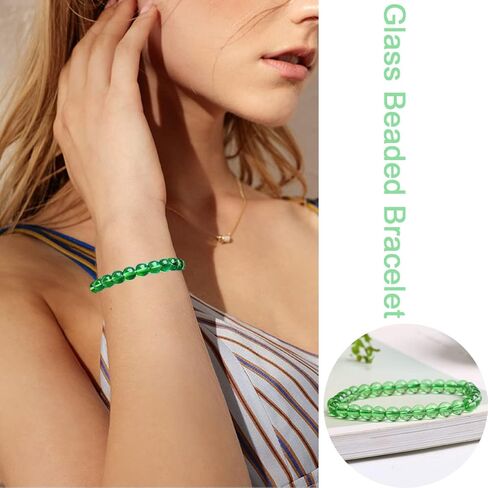 FINZOR 15Pcs 8mm Beaded Stretch Bracelet Handmade Round Glass Bracelet for Women Multicolor Matte Beads Elastic Bracelet Shining Beads Wristband Valentines Jewelry in Kuwait