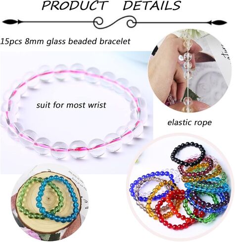 FINZOR 15Pcs 8mm Beaded Stretch Bracelet Handmade Round Glass Bracelet for Women Multicolor Matte Beads Elastic Bracelet Shining Beads Wristband Valentines Jewelry in Kuwait