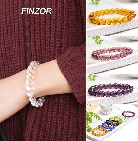 FINZOR 15Pcs 8mm Beaded Stretch Bracelet Handmade Round Glass Bracelet for Women Multicolor Matte Beads Elastic Bracelet Shining Beads Wristband Valentines Jewelry in Kuwait