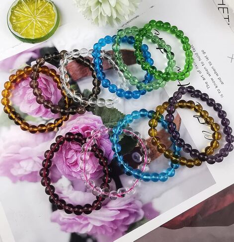 FINZOR 15Pcs 8mm Beaded Stretch Bracelet Handmade Round Glass Bracelet for Women Multicolor Matte Beads Elastic Bracelet Shining Beads Wristband Valentines Jewelry in Kuwait