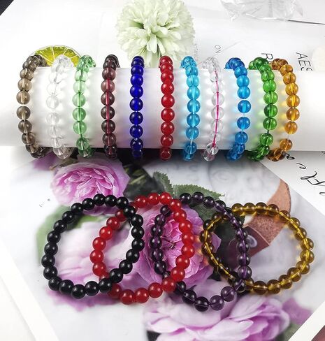 FINZOR 15Pcs 8mm Beaded Stretch Bracelet Handmade Round Glass Bracelet for Women Multicolor Matte Beads Elastic Bracelet Shining Beads Wristband Valentines Jewelry in Kuwait