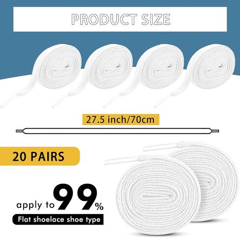 20 زوج من أربطة حذاء رياضية مسطحة مقاس 27.5 بوصة من ISusser أحذية رياضية أنيقة وأربطة أحذية رياضية لحذاء التزلج الرياضي (أبيض) in Kuwait