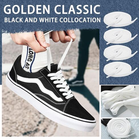 20 زوج من أربطة حذاء رياضية مسطحة مقاس 27.5 بوصة من ISusser أحذية رياضية أنيقة وأربطة أحذية رياضية لحذاء التزلج الرياضي (أبيض) in Kuwait