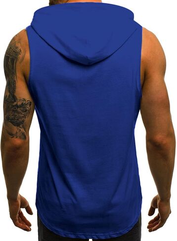 Babioboa Men's Workout Hooded Tank Tops Sleeveless Gym Hoodies Bodybuilding Muscle Shirts Deep Blue in Kuwait