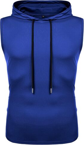 Babioboa Men's Workout Hooded Tank Tops Sleeveless Gym Hoodies Bodybuilding Muscle Shirts Deep Blue in Kuwait