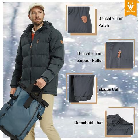 سترة منتفخة للرجال من ALPHA CAMP معطف شتوي مقاوم للماء ومقاوم للرياح وأكمام طويلة وسترة شتوية مبطنة in Kuwait