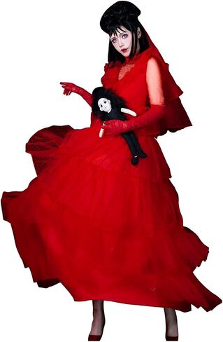 Vaianie Adult Women Lydia Cosplay Costume Red Wedding Dress Evening Gown Outfits Halloween Suit in Kuwait