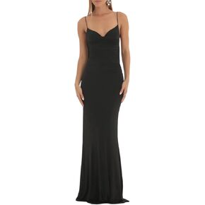 Sexy Ruched Backless One Shoulder Maxi Dress for Women Solid Color Sleeveless Halter Bodycon Party Club Dresses
