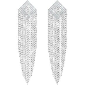 KristLand - S925 Silver/Alloy Hook Sleek Chain Tassel Drop Earrings Long Leather Fringe Dangle Simple Dainty Earrings