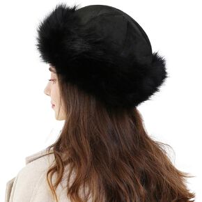 قبعة صغيرة مزخرفة بالفرو الصناعي من MioCloth، قبعة روسية ناعمة ودافئة للشتاء للنساء والفتيات