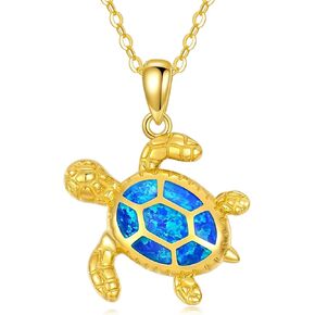 بلوكاسي عقد سلحفاة بحر من الذهب عيار 14 قيراط للنساء مع قلادة من حجر بيرستون اوبال اكتوبر، 16 انش - 18 انش، ذهبي، اوبال, ذهب, حجر Opal in Kuwait