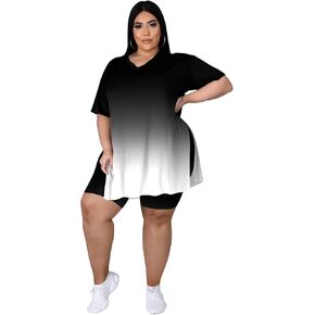 Tycorwd Women's Plus Size Two Piece Outfits Loungewear Sets Summer Oversized Tshirts Shorts Sweatsuits Sets