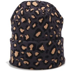 Leopard Print Beanie Hat Trendy Animal Pattern Skull Cap 2 Layers Cuffed Hats Winter Thick Knitted Watch Caps