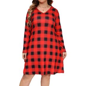 فستان نسائي من HBEYYTO بأكمام طويلة ورقبة على شكل V مع جيوب مقاس كبير فساتين فضفاضة كاجوال مطبوعة بالزهور in Kuwait