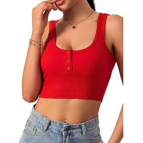 ACANI Crop Tops for Women Crop Ribbed Basic Sexy Cleavage Summer Sleeveless Plus Button-Down Shirts Women Tops
