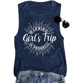 Women Vacation Tank Tops Summer Warning Girls Trip in Progress Shirts Letter Printed Graphic Sleeveless Tee in Saudi Arabia