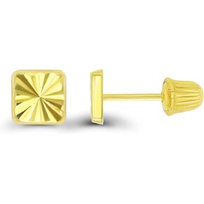 14K Yellow Solid Gold Polished Screw Back Stud Earrings | Multi Shape Circle, Triangle, Square, Heart, Moon Stud Earrings | Jewelry For Sensitive Ears | Gold Stud Earrings for Girls and Women