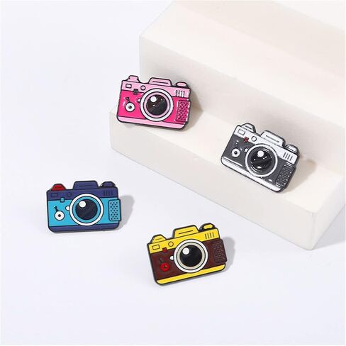 ulricar 4pcs Creative Cartoon Camera Brooch Fashion Enamel Pin Photography Alloy Badges Outdoor Travel Brooch Bag Clothes Hat Decoration for Men Women Girls Kids Gift in Saudi Arabia
