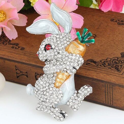 EVER FAITH Austrian Crystal Enamel Adorable Rabbit with Carrot Brooch Pendant in Saudi Arabia