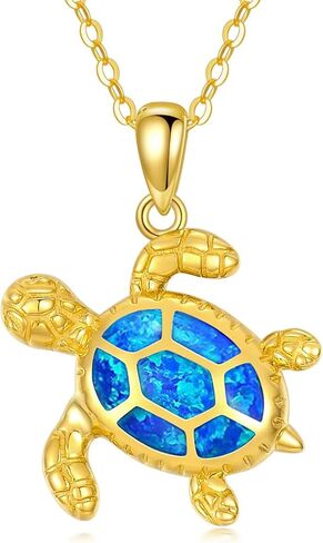 بلوكاسي عقد سلحفاة بحر من الذهب عيار 14 قيراط للنساء مع قلادة من حجر بيرستون اوبال اكتوبر، 16 انش - 18 انش، ذهبي، اوبال, ذهب, حجر Opal in Kuwait