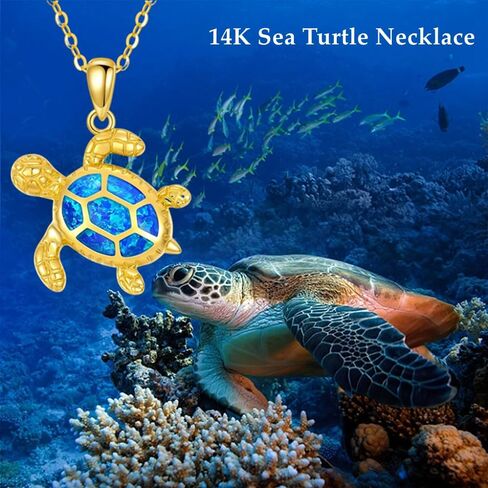 بلوكاسي عقد سلحفاة بحر من الذهب عيار 14 قيراط للنساء مع قلادة من حجر بيرستون اوبال اكتوبر، 16 انش - 18 انش، ذهبي، اوبال, ذهب, حجر Opal in Kuwait