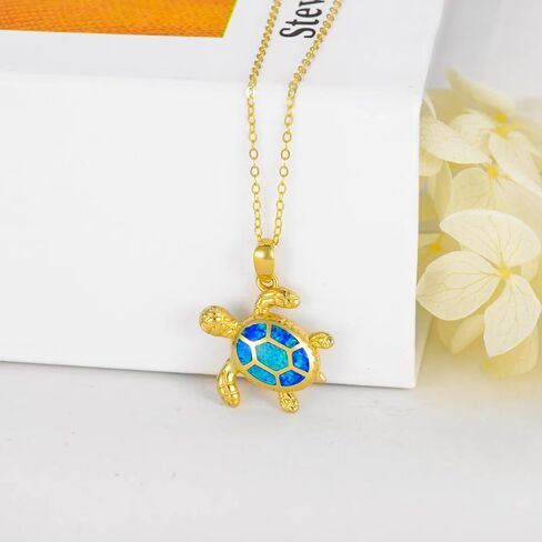بلوكاسي عقد سلحفاة بحر من الذهب عيار 14 قيراط للنساء مع قلادة من حجر بيرستون اوبال اكتوبر، 16 انش - 18 انش، ذهبي، اوبال, ذهب, حجر Opal in Kuwait