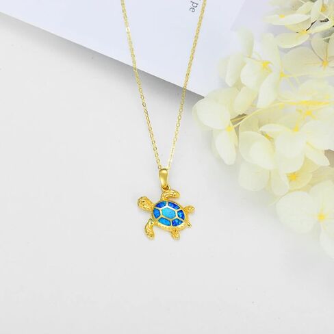 بلوكاسي عقد سلحفاة بحر من الذهب عيار 14 قيراط للنساء مع قلادة من حجر بيرستون اوبال اكتوبر، 16 انش - 18 انش، ذهبي، اوبال, ذهب, حجر Opal in Kuwait