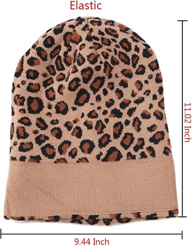 Leopard Print Beanie Hat Trendy Animal Pattern Skull Cap 2 Layers Cuffed Hats Winter Thick Knitted Watch Caps in Kuwait