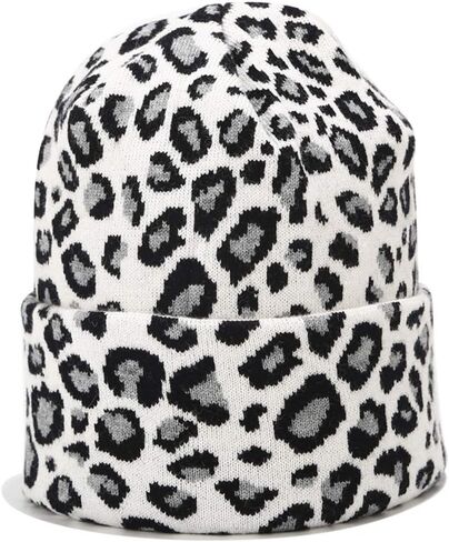 Leopard Print Beanie Hat Trendy Animal Pattern Skull Cap 2 Layers Cuffed Hats Winter Thick Knitted Watch Caps in Kuwait